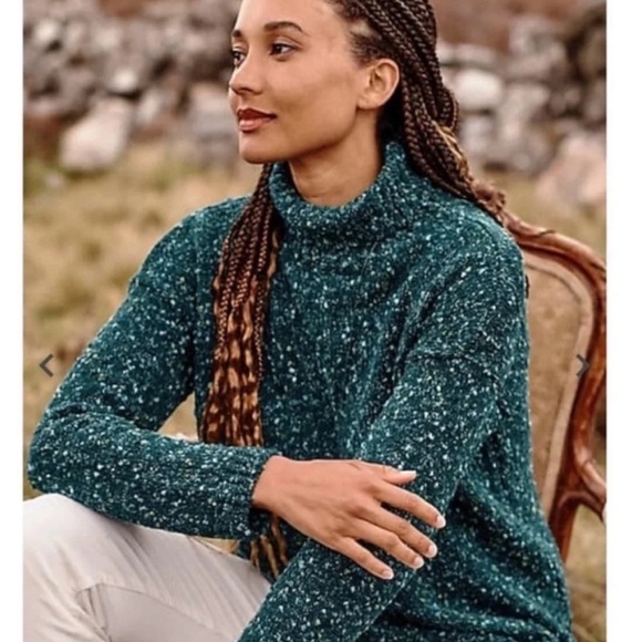 J Jill | Multi-Tweed Ribbed Turtleneck Sweater. Olive speckle color. Size Medium - Picture 7 of 7